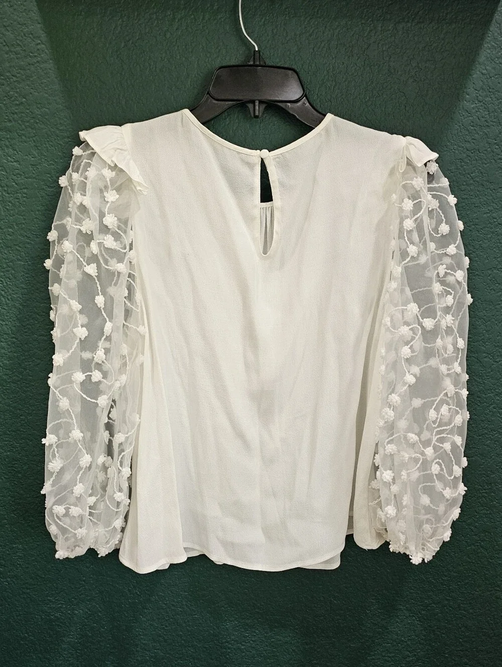Zara White Embroidered Sheer Puff Sleeve Blouse Medium Floral Mesh